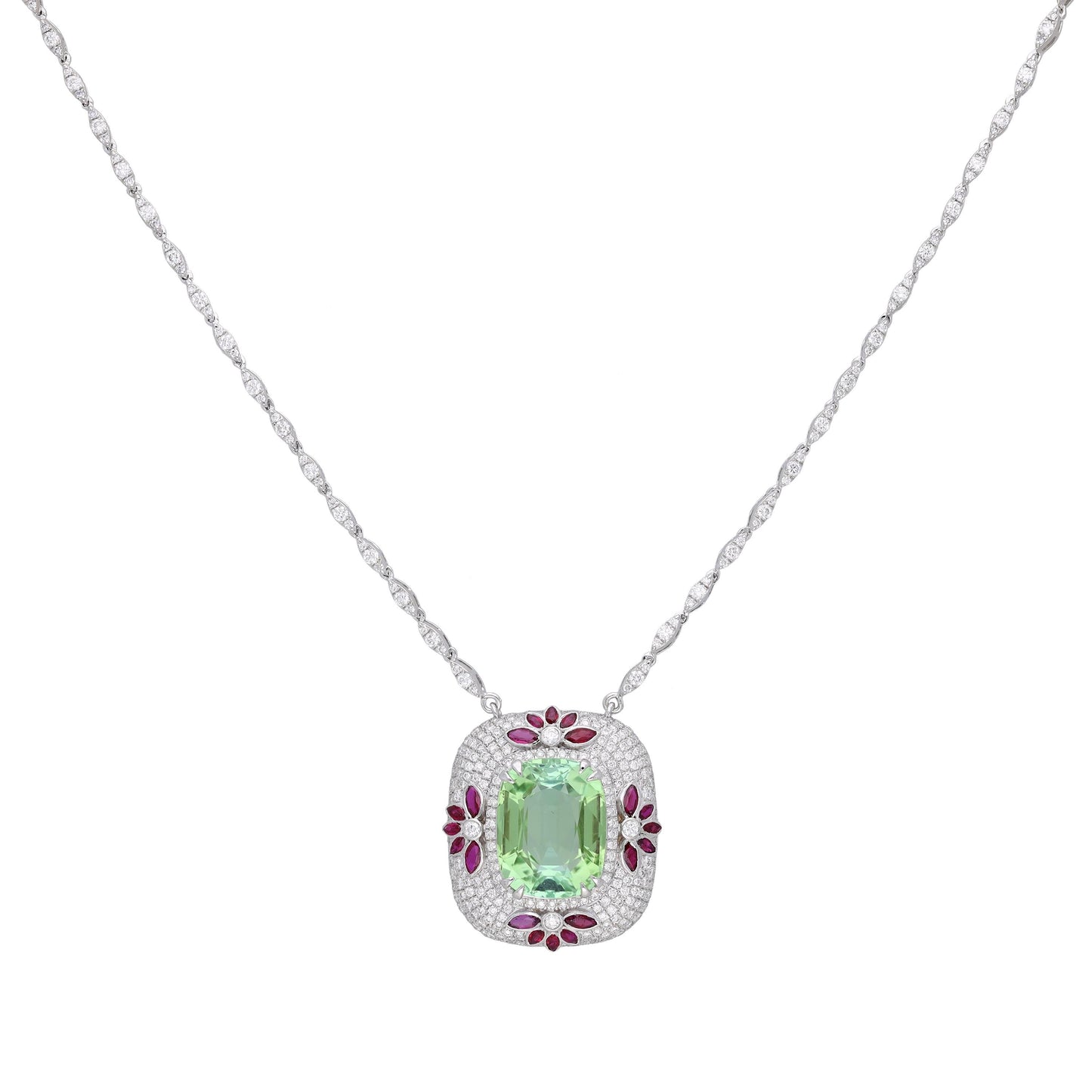 Tourmaline ruby diamond pendant necklace gold / 14 cts tourmaline diamond gold necklace / Ruby marquise diamond accent chain necklace