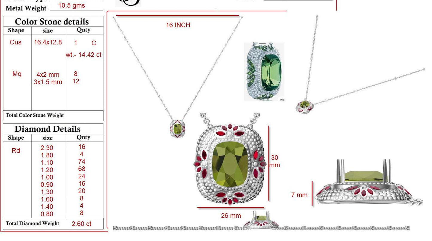 Tourmaline ruby diamond pendant necklace gold / 14 cts tourmaline diamond gold necklace / Ruby marquise diamond accent chain necklace