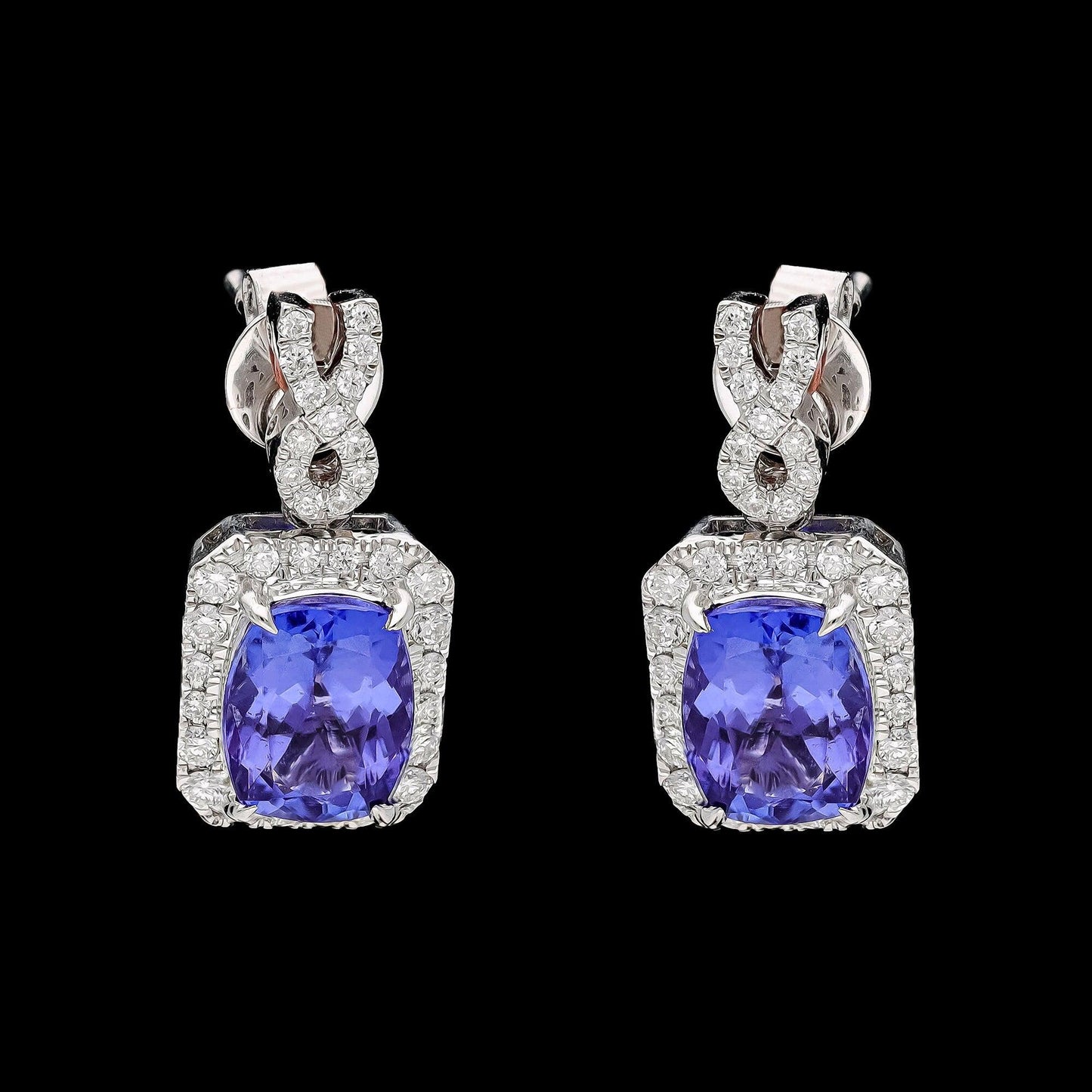 18k White Gold Natural Diamond Tanzanite Stud Minimalist Earring, Blue Tanzanite Statement Earrings For Women, Dangle Wedding Gold Earring