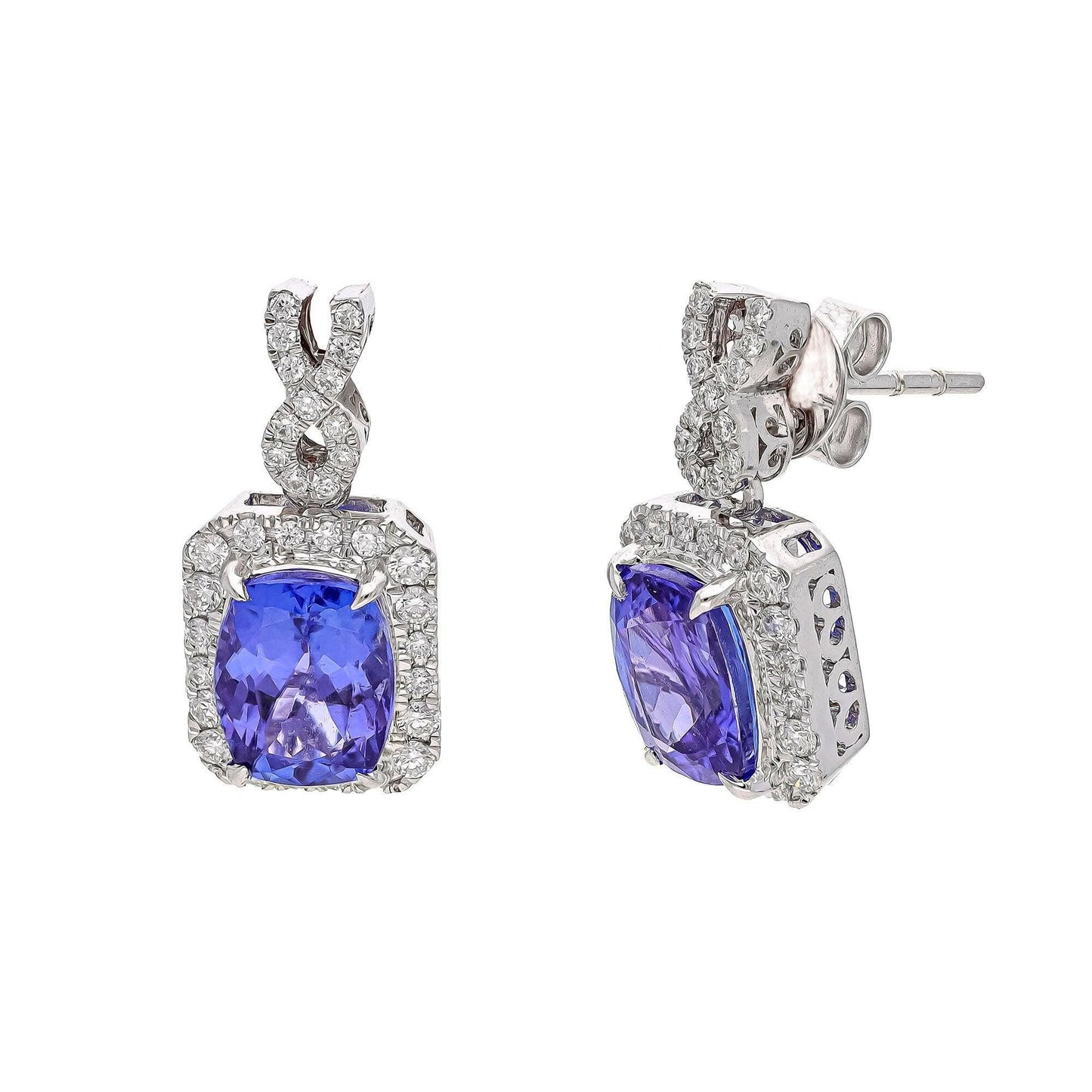 18k White Gold Natural Diamond Tanzanite Stud Minimalist Earring, Blue Tanzanite Statement Earrings For Women, Dangle Wedding Gold Earring