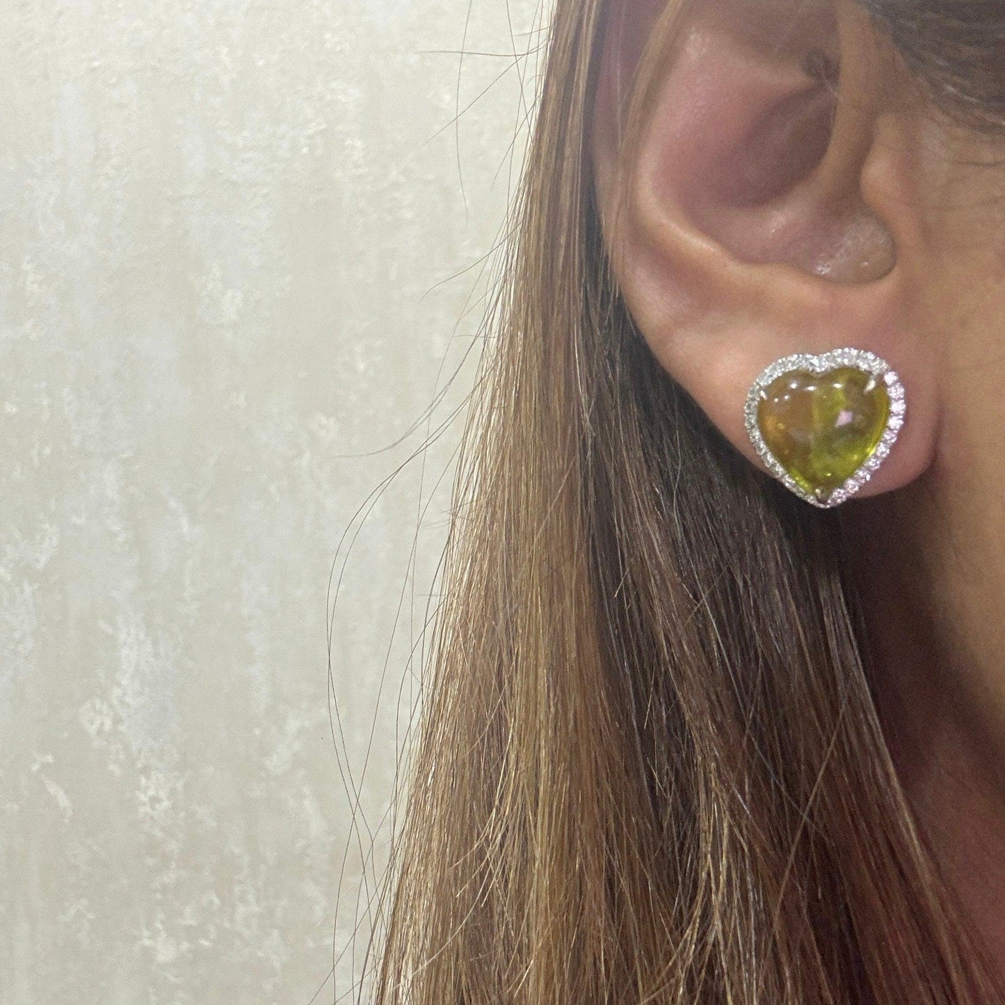 Yellow Tourmaline Diamond Stud Earring, 18K White Gold Natural Diamond Earrings Jewelry, Tourmaline Gemstone Minimalist Earring For Women