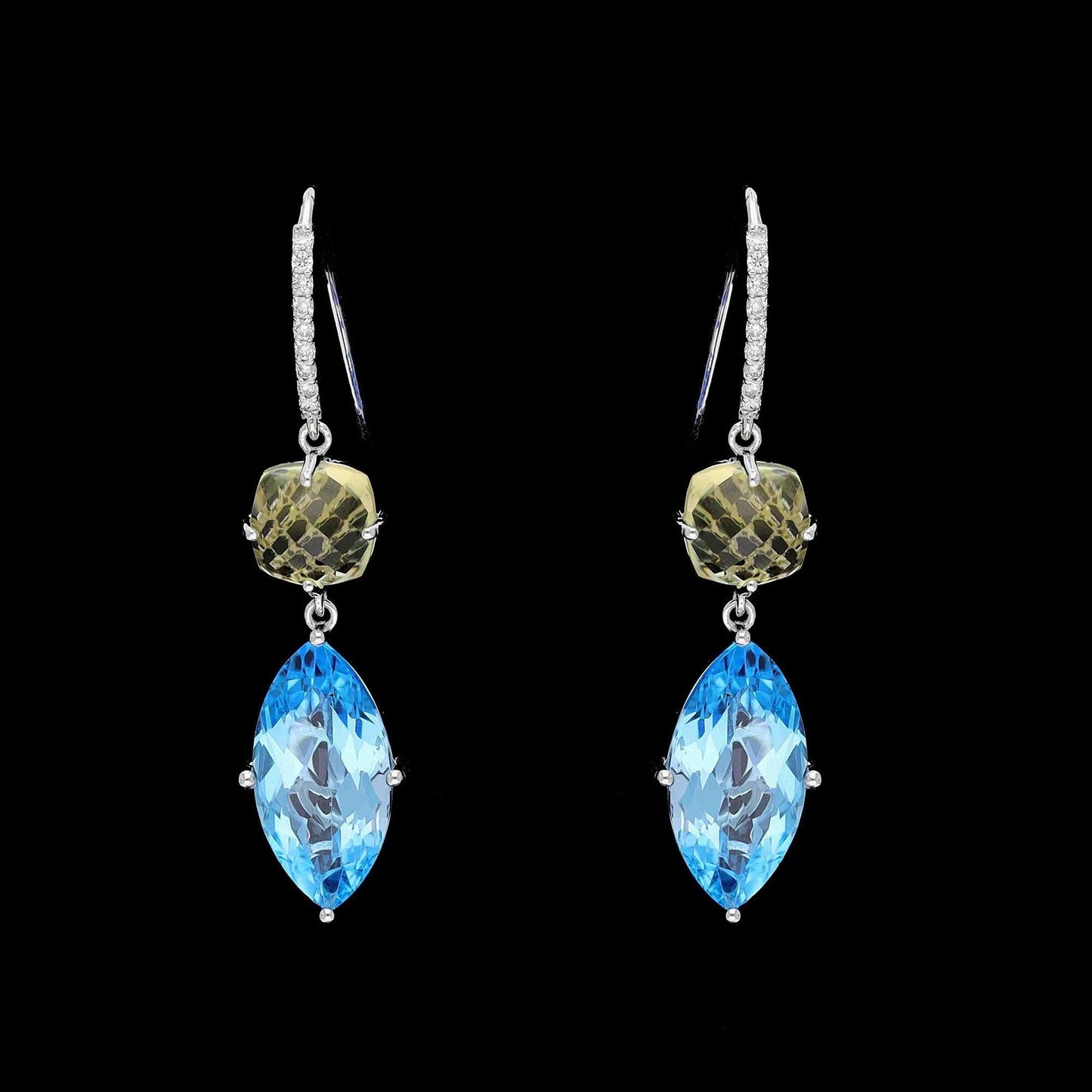 0.14 Cts. Natural Diamond Hook Earring | 14k White Gold Peridot, Topaz Gemstone Dangle Earrings For Women | Gold Minimalist Earring Gift
