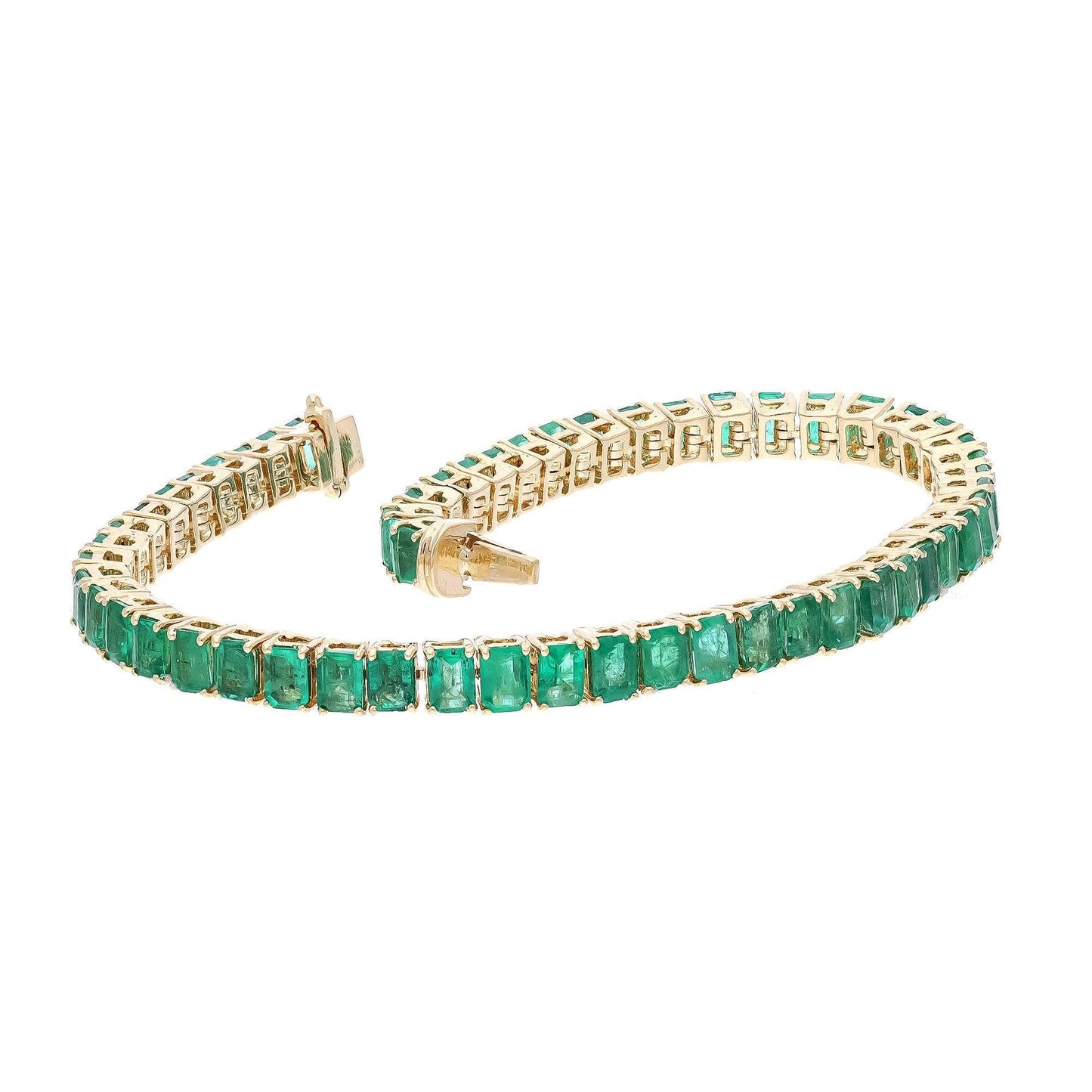 Luxurious 9.61cts Natural Emerald Tennis Bracelet in 18k Solid Yellow Gold - Handcrafted Beauty for Women, 6.75-inch Length
