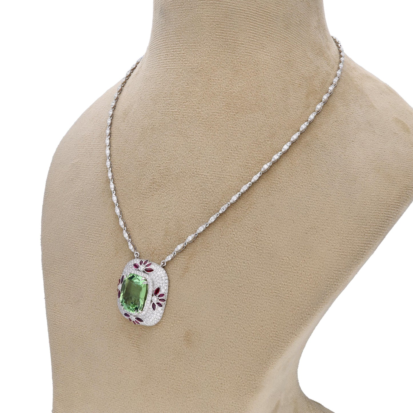 Tourmaline ruby diamond pendant necklace gold / 14 cts tourmaline diamond gold necklace / Ruby marquise diamond accent chain necklace