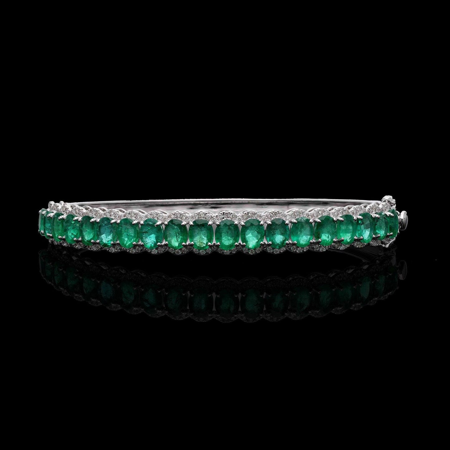 6.35 Cts. Real Emerald Gemstone Bangle | Solid 18K Gold Natural Diamond Stacking Bracelet | White Gold Emerald Diamond Bangle Women Jewelry