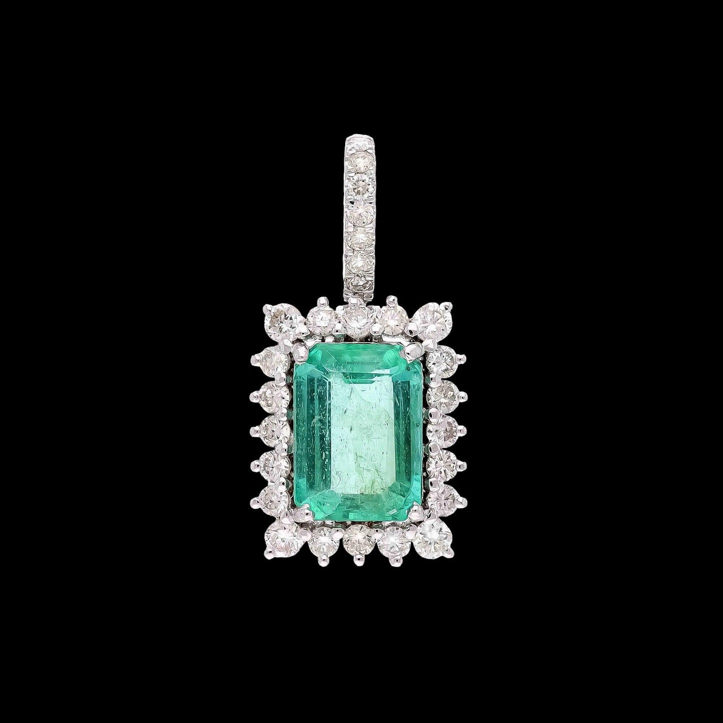 Natural emerald cut pendant 18k white gold / Diamond accent green gemstone jewelry / May birthstone emerald pendant for her