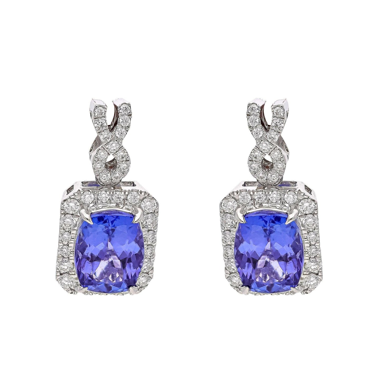 18k White Gold Natural Diamond Tanzanite Stud Minimalist Earring, Blue Tanzanite Statement Earrings For Women, Dangle Wedding Gold Earring