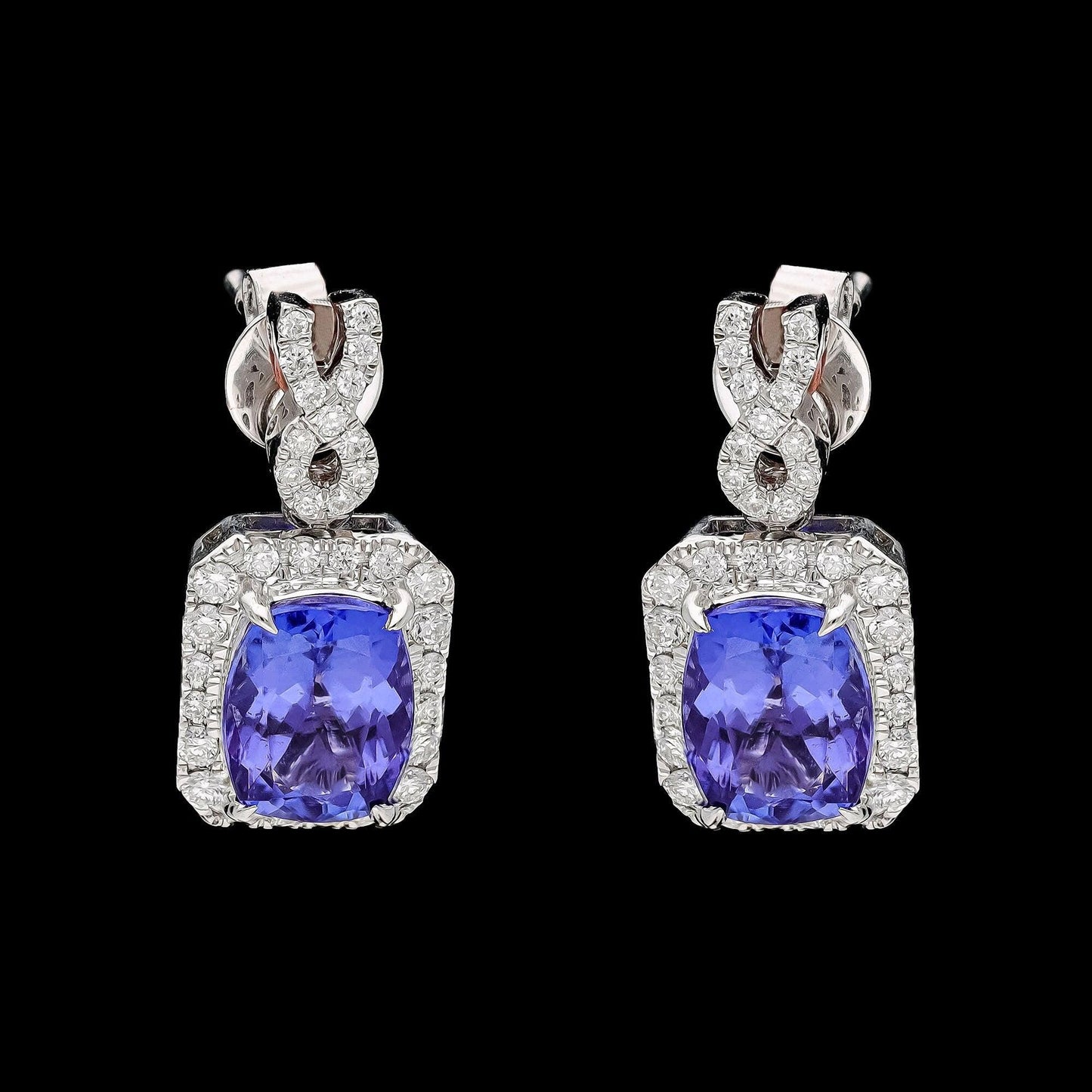 18k White Gold Natural Diamond Tanzanite Stud Minimalist Earring, Blue Tanzanite Statement Earrings For Women, Dangle Wedding Gold Earring