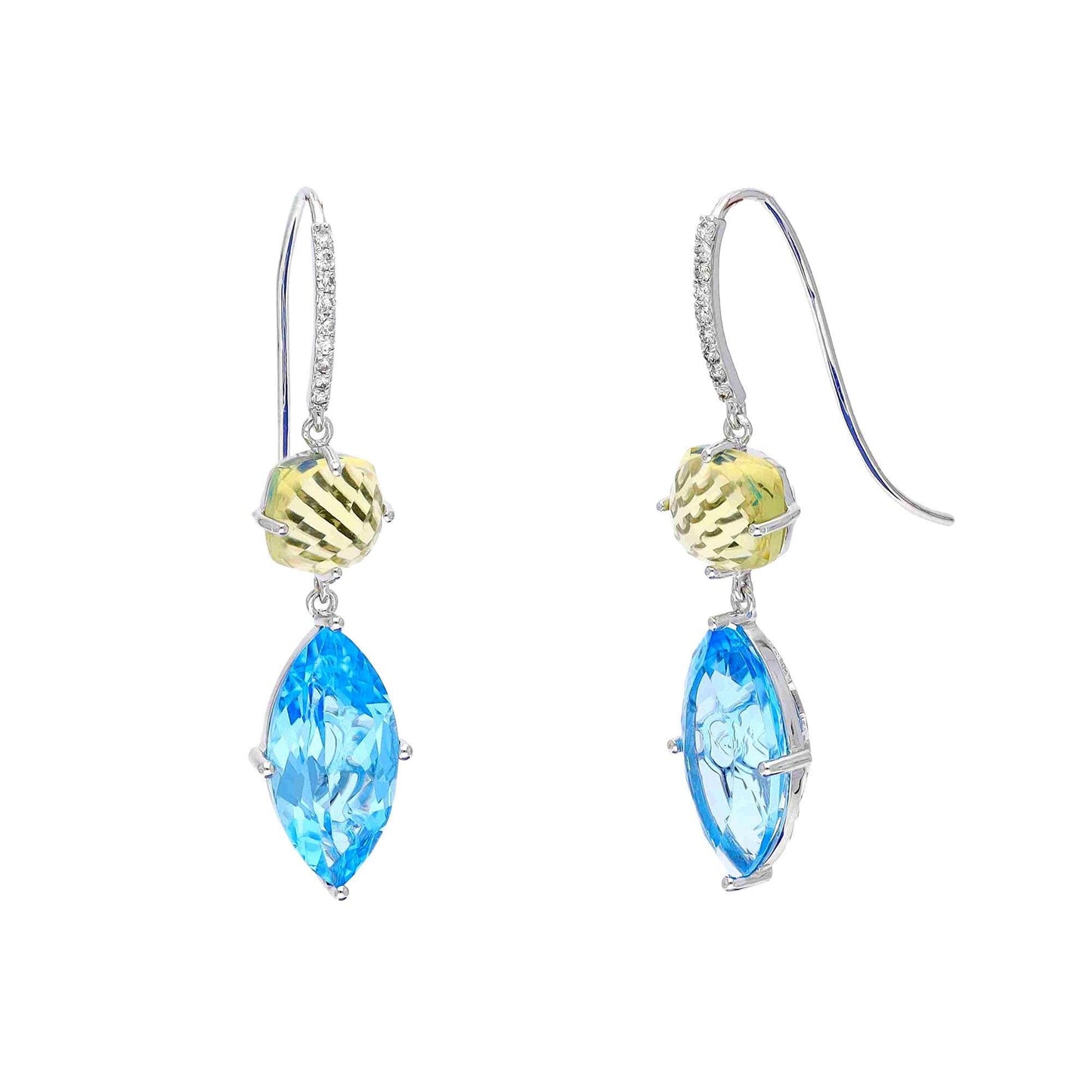 0.14 Cts. Natural Diamond Hook Earring | 14k White Gold Peridot, Topaz Gemstone Dangle Earrings For Women | Gold Minimalist Earring Gift