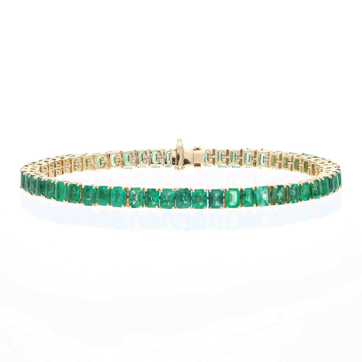 Luxurious 9.61cts Natural Emerald Tennis Bracelet in 18k Solid Yellow Gold - Handcrafted Beauty for Women, 6.75-inch Length