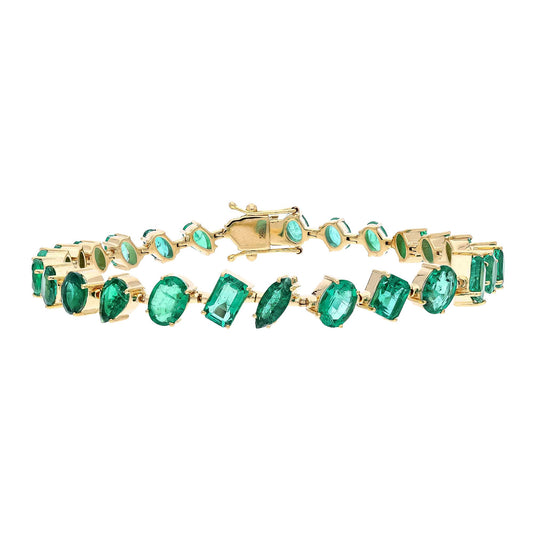 10.31 Cts Emerald Bracelet 18k Yellow Gold Natural Gemstone Jewelry Stackable Bracelet For Woman, 6.75 Inch Length Gold Unique Bracelet