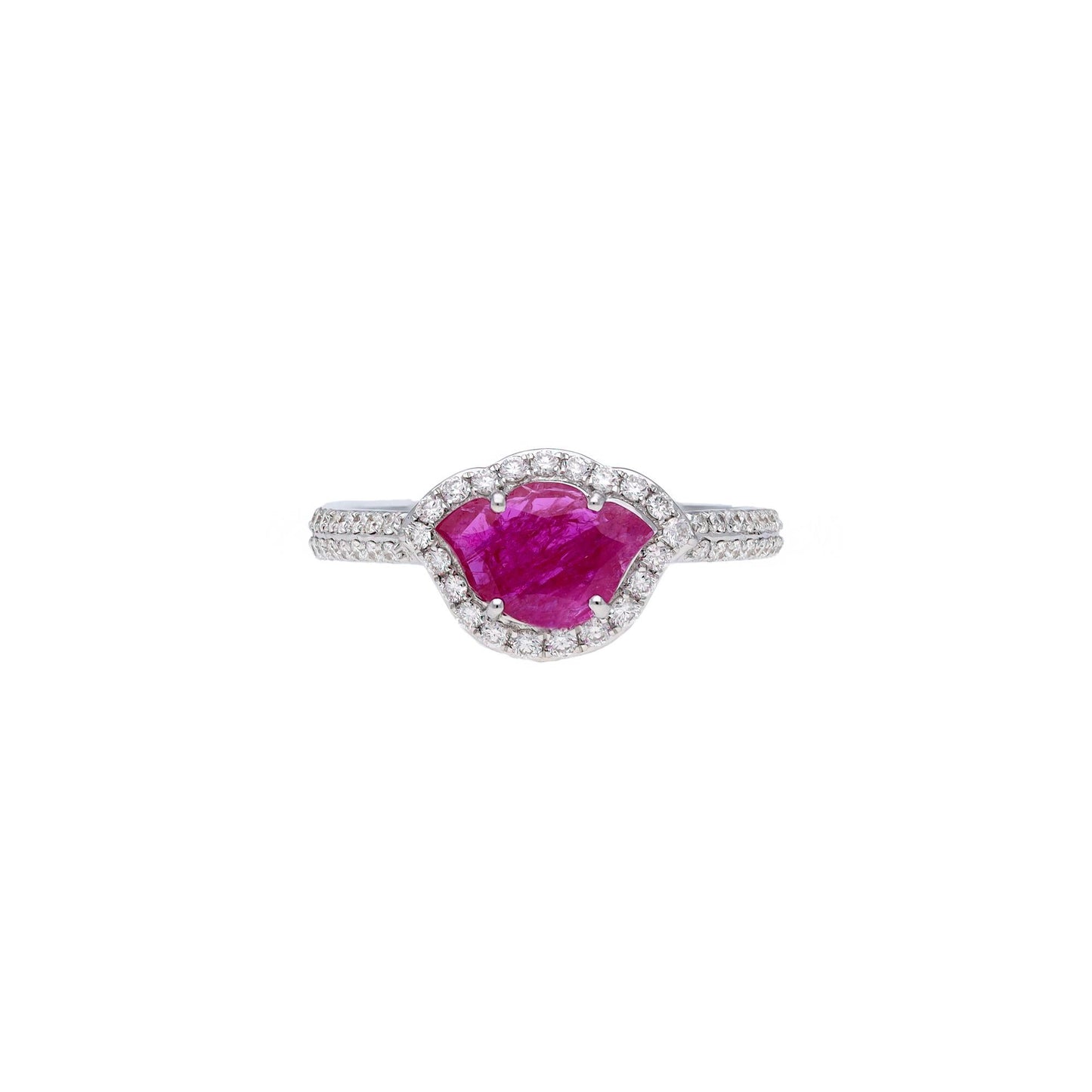 Ruby tulip cut diamond ring gold | Natural ruby tulip diamond prong set ring gold | Red ruby diamond ring