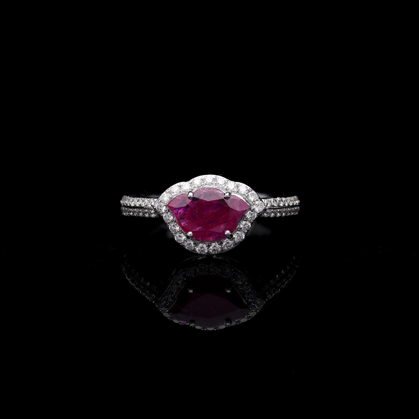 Ruby tulip cut diamond ring gold | Natural ruby tulip diamond prong set ring gold | Red ruby diamond ring