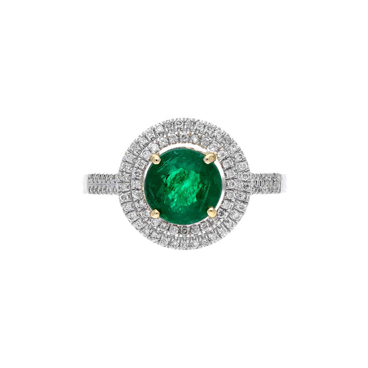 Statement Emerald Ring / 18k Halo Diamond Gold Ring / Engagement Emerald Ring For Her / Minimalist Jewelry