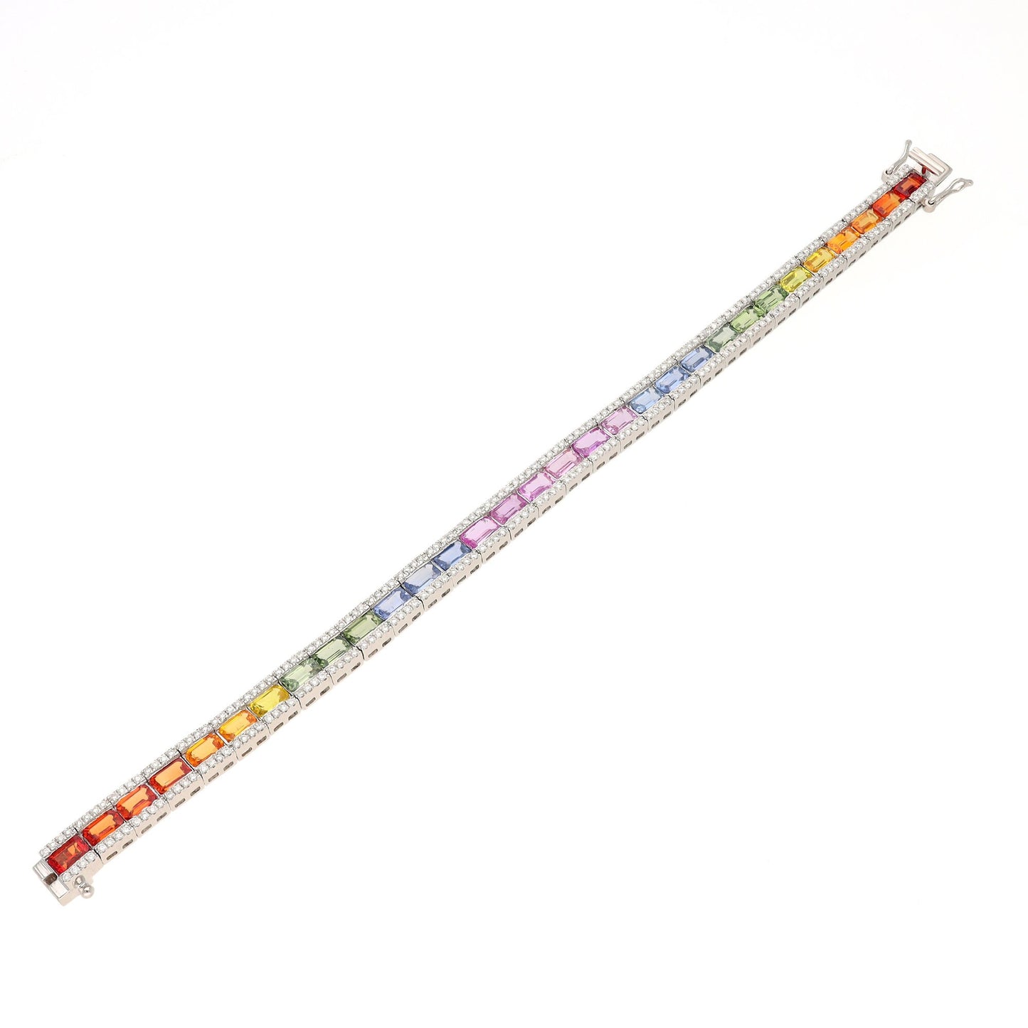 18k Gold Multi Sapphire Tennis Bracelet / Real Diamond Jewelry / Gift For Girlfriend / Solid Gold Bracelet Gift For Her