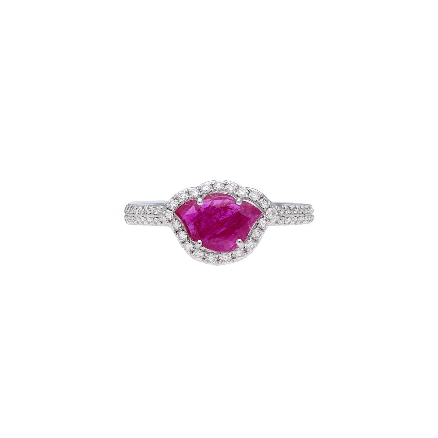 Ruby tulip cut diamond ring gold | Natural ruby tulip diamond prong set ring gold | Red ruby diamond ring