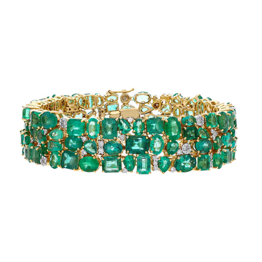 Stunning Emerald Diamond Statement Bracelet Gold | 7 Inch 18k Gold Bracelet Green Gemstone Designer Jewelry | Bridal Gemstone Jewelry Gold
