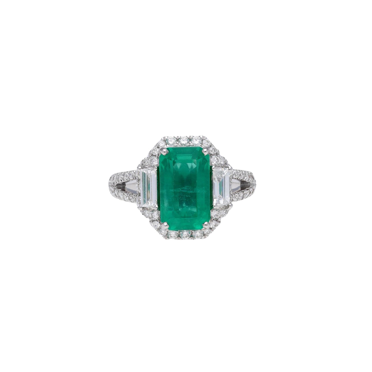 Octagon cut emerald diamond ring gold | Natural big emerald gold ring | Diamond prong set ring gold | Emerald baguette ring for her