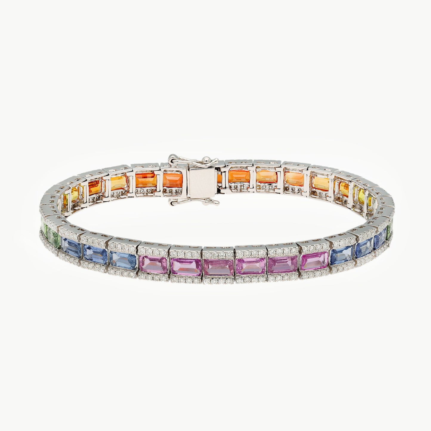 18k Gold Multi Sapphire Tennis Bracelet / Real Diamond Jewelry / Gift For Girlfriend / Solid Gold Bracelet Gift For Her