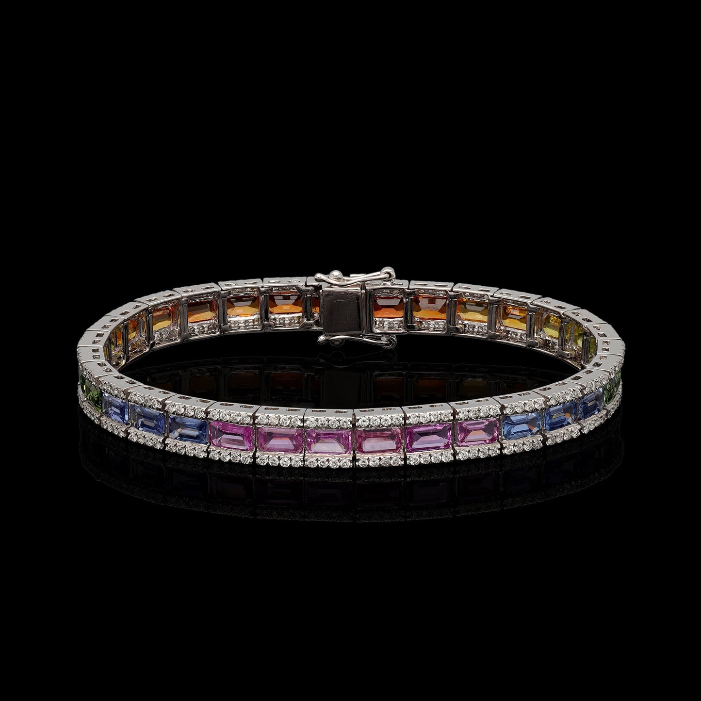 18k Gold Multi Sapphire Tennis Bracelet / Real Diamond Jewelry / Gift For Girlfriend / Solid Gold Bracelet Gift For Her