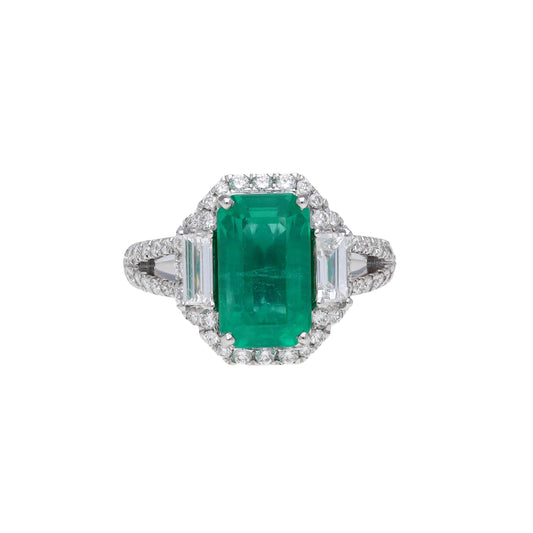 Octagon cut emerald diamond ring gold | Natural big emerald gold ring | Diamond prong set ring gold | Emerald baguette ring for her