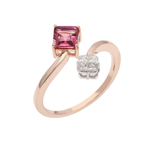14k Rose Gold Diamond Tourmaline Ring Jewelry | 7 US Diamond wedding Ring Gold | Natural Gemstone Statement Jewelry Birthstone Gift Gold