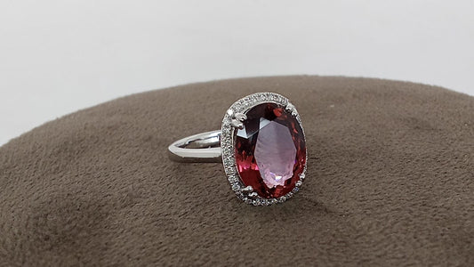 Fancy Cut Tourmaline Diamond Ring 18K White Solid Gold Size IND 14 Handmade IGI Certified Jewellery