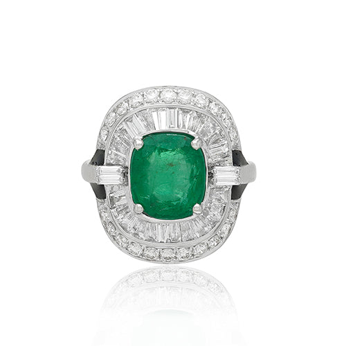 Cushion Cut Emerald Diamond Ring 18K White Solid Gold Size US 7 Handmade IGI Certified Jewelery