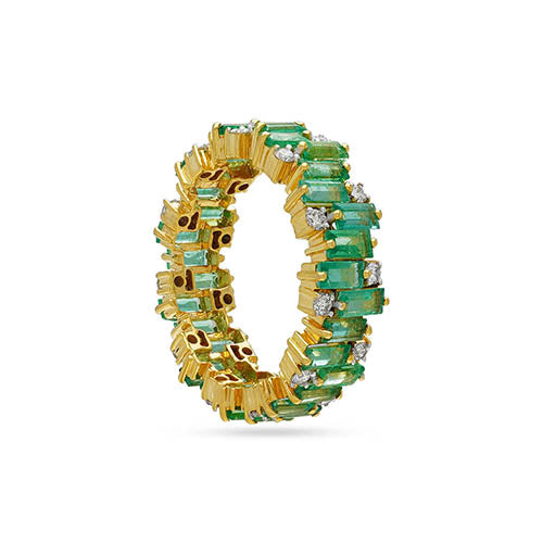 Emerald Baguette Ring 18K Yellow Solid Gold Size 58 No. Handmade IGI Certified Jewelery