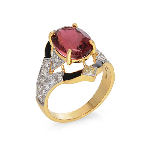 Oval Cut Tourmaline Diamond Ring 18K Yellow Solid Gold Size US 7 Handmade IGI Certified Jewelery