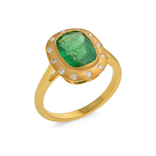 Cushion Cut Emerald Diamond Ring 18K Yellow Solid Gold Size US 7 Handmade IGI Certified Jewellery