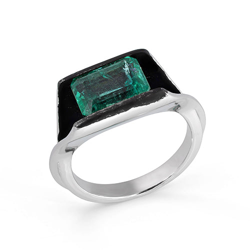 Octa Cut Emerald Ring 18K White Solid Gold Size US 7 Handmade IGI Certified Jewellery