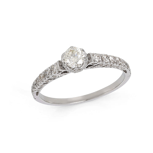 Diamond Ring 18K White Solid Gold Size 58 No. Handmade IGI Certified Jewellery