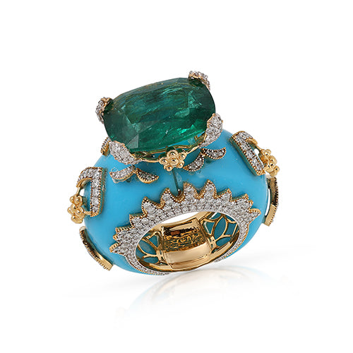 Cushion Cut Emerald Diamond Ring 14K Yellow Solid Gold Size 13 No Handmade IGI Certified Jewellery