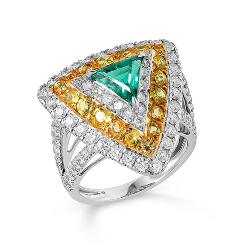 Triangle Emerald Diamond Ring 18K White Solid Gold Size US 7 Handmade IGI Certified Jewellery
