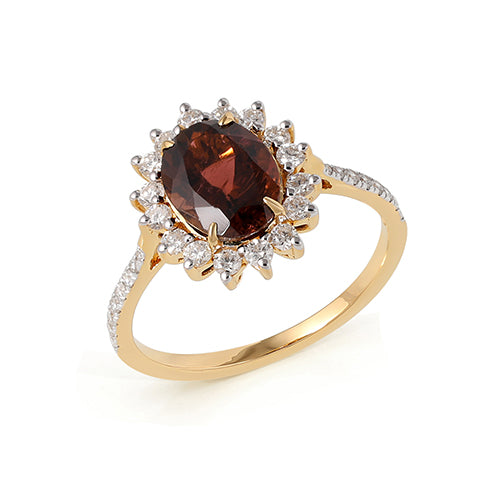 Oval Cut Tourmaline Diamond Ring 18K Yellow Solid Gold Size 54 No. Handmade IGI Certified Jewellery