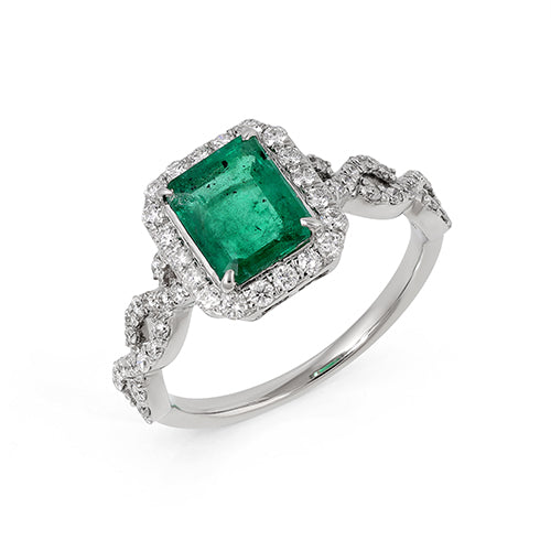 Octa Cut Emerald Diamond Ring 14K White Solid Gold Size US 6.5 Handmade IGI Certified Jewellery