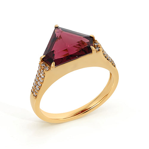 Fancy Cut Tourmaline Diamond Ring 14K Yellow Solid Gold Size US 7 Handmade IGI Certified Jewellery