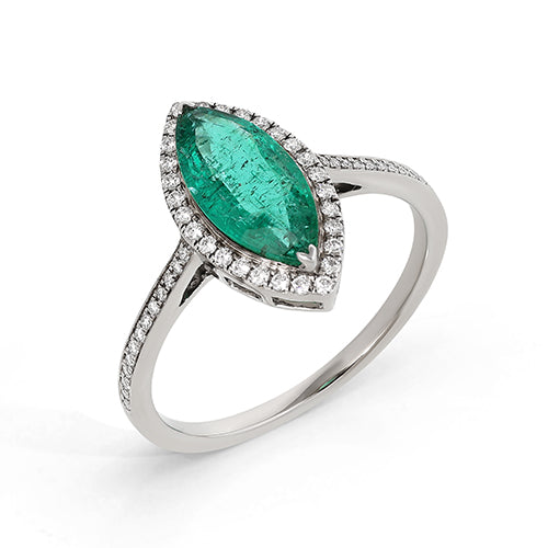 Fancy Cut Emerald Diamond Ring 18K White Solid Gold Size US 7 Handmade IGI Certified Jewellery