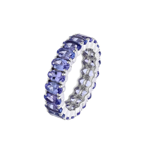 Tanzanite and Diamond Infinity Band Ring, 18k White Gold, Gemstone Jewelry, Elegant Design, Gift for Her