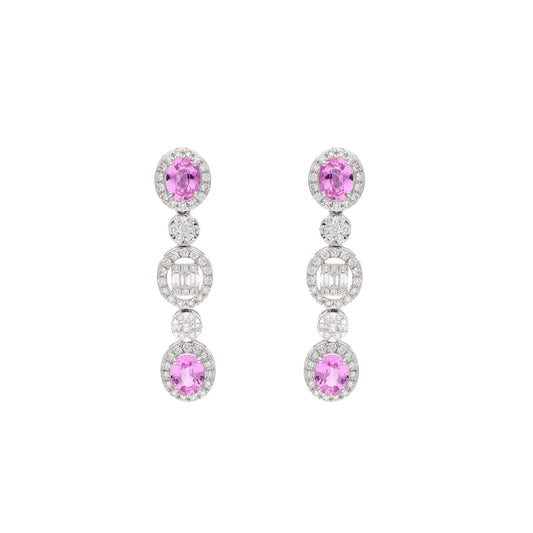 Pink sapphire diamond fine jewelry 18k gold / Diamond long bridal earrings gold / Sapphire pink gemstone earrings for woman / Pink Sapphire