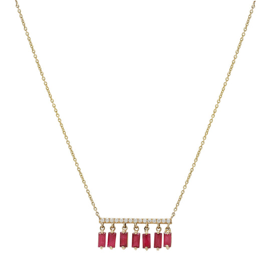 Elegant 14k Ruby Baguette Pendant Necklace - Dainty Gold Jewelry for Her
