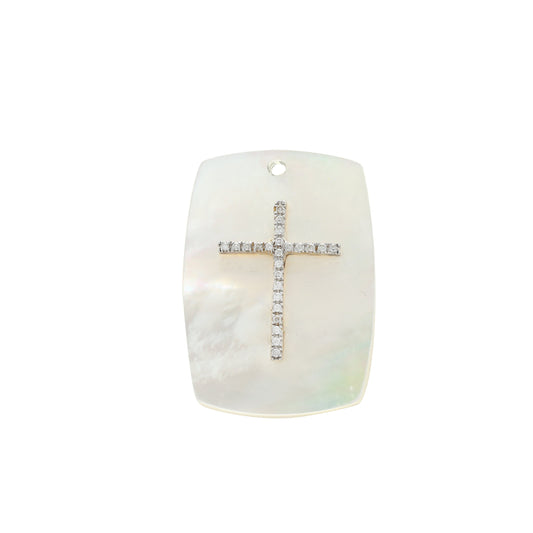 Real Diamond Cross Pendant Solid 14K Yellow Gold Mother Of Pearl Gemstone Necklace Pendant , Pave Diamond Cross Charm Jewelry Gift For Her