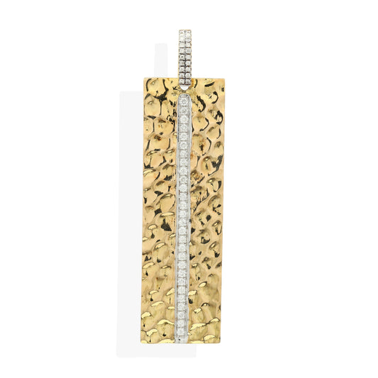 Natural Diamond Bar Necklace Pendant, 14K Yellow Gold Hammered Pendant, Diamond Vertical Bar Minimalist Pendant For Wedding Anniversary Gift