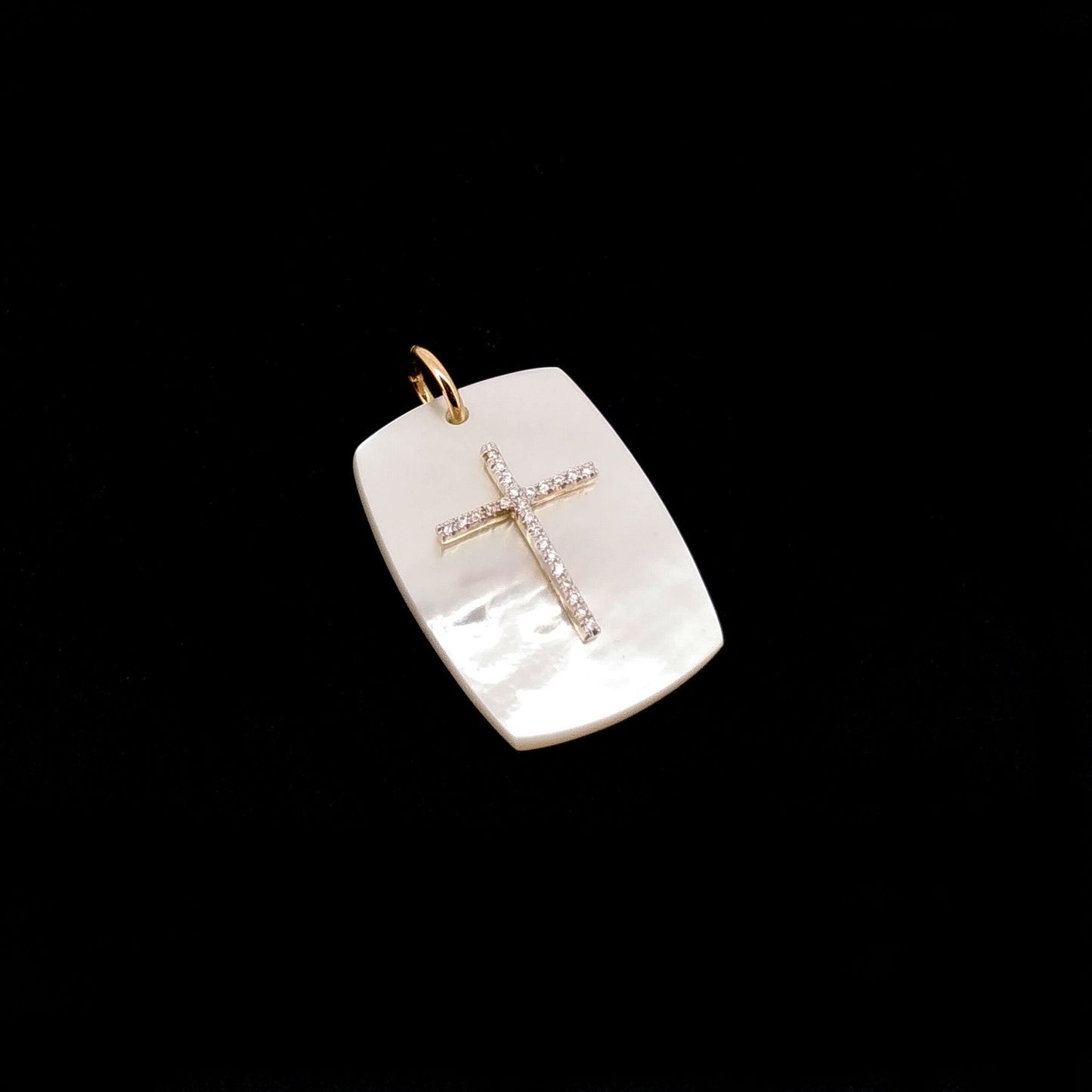 Real Diamond Cross Pendant Solid 14K Yellow Gold Mother Of Pearl Gemstone Necklace Pendant , Pave Diamond Cross Charm Jewelry Gift For Her