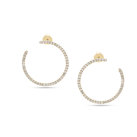 1.10 Cts. Dainty Diamond Wreath Circle Earring / 14k Yellow Gold Natural Diamond Anniversary Earrings For Women / Diamond studs for her