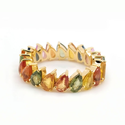 Pear cut multi sapphire infinity ring gold / 18k multi color gemstone ring / Natural sapphire infinity ring gold / Stackable gold jewelry