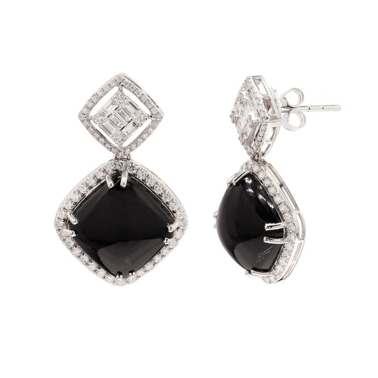 1.54 CT. Natural Diamond Solid 14K White Gold Earring Black Onyx in Diamond Stud Earlobe Statement Earrings Handmade Jewelry Gift For Women
