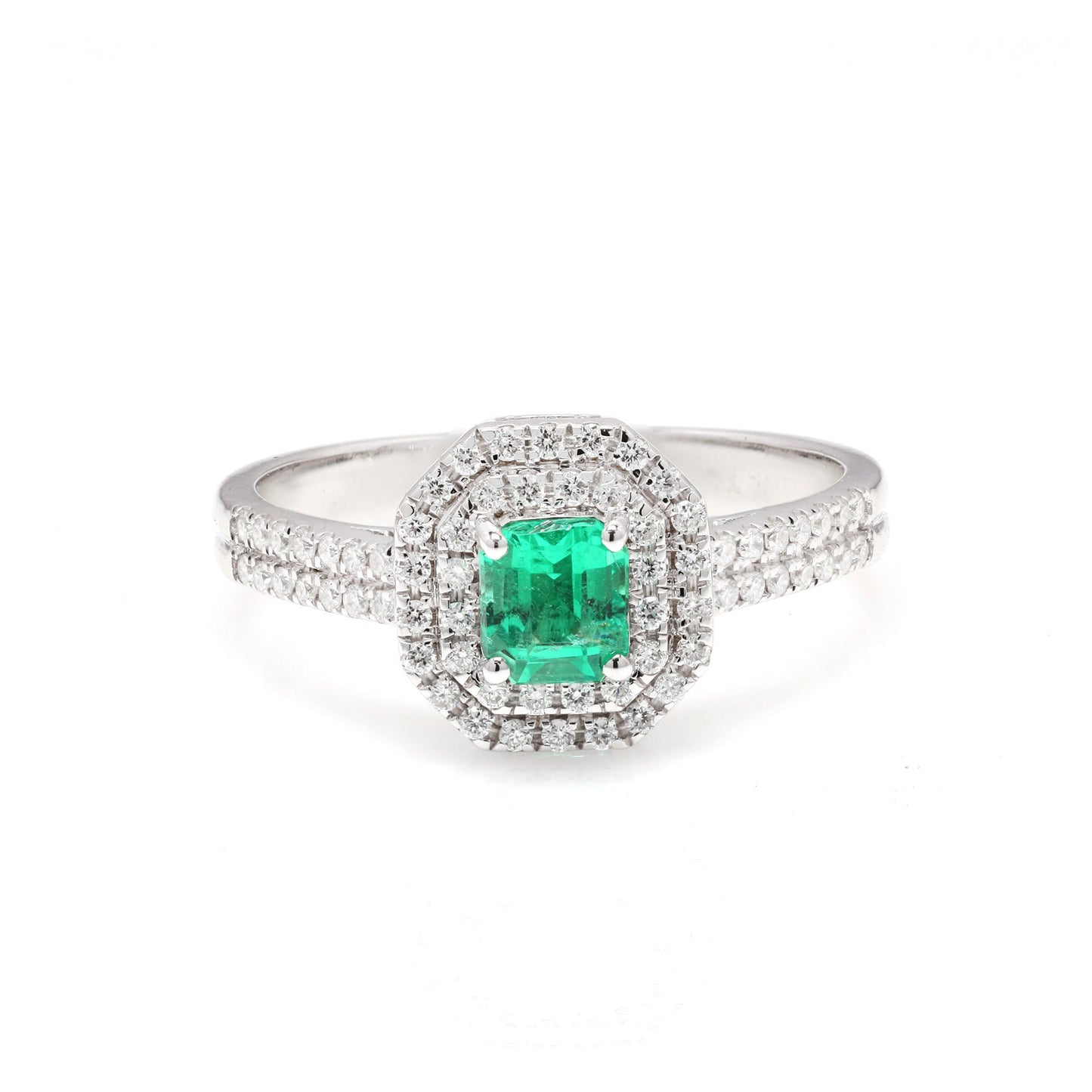 0.39 Cts. 18K Colombian Emerald Diamond Halo Engagement Ring / Solid White Gold Natural Diamond Jewelry / Gold Emerald Ring Wedding Gift