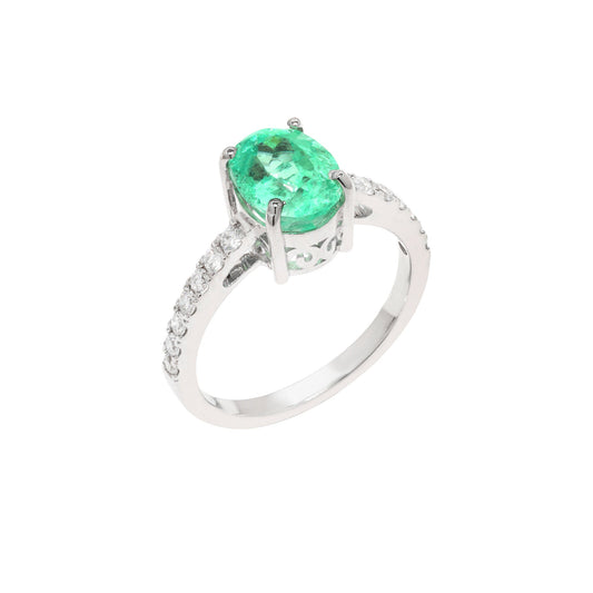 Real Colombian Emerald Ring Gold 2.08 CTS Emerald 7x9MM Size Oval Cut Emerald & White Diamond Ring Gold